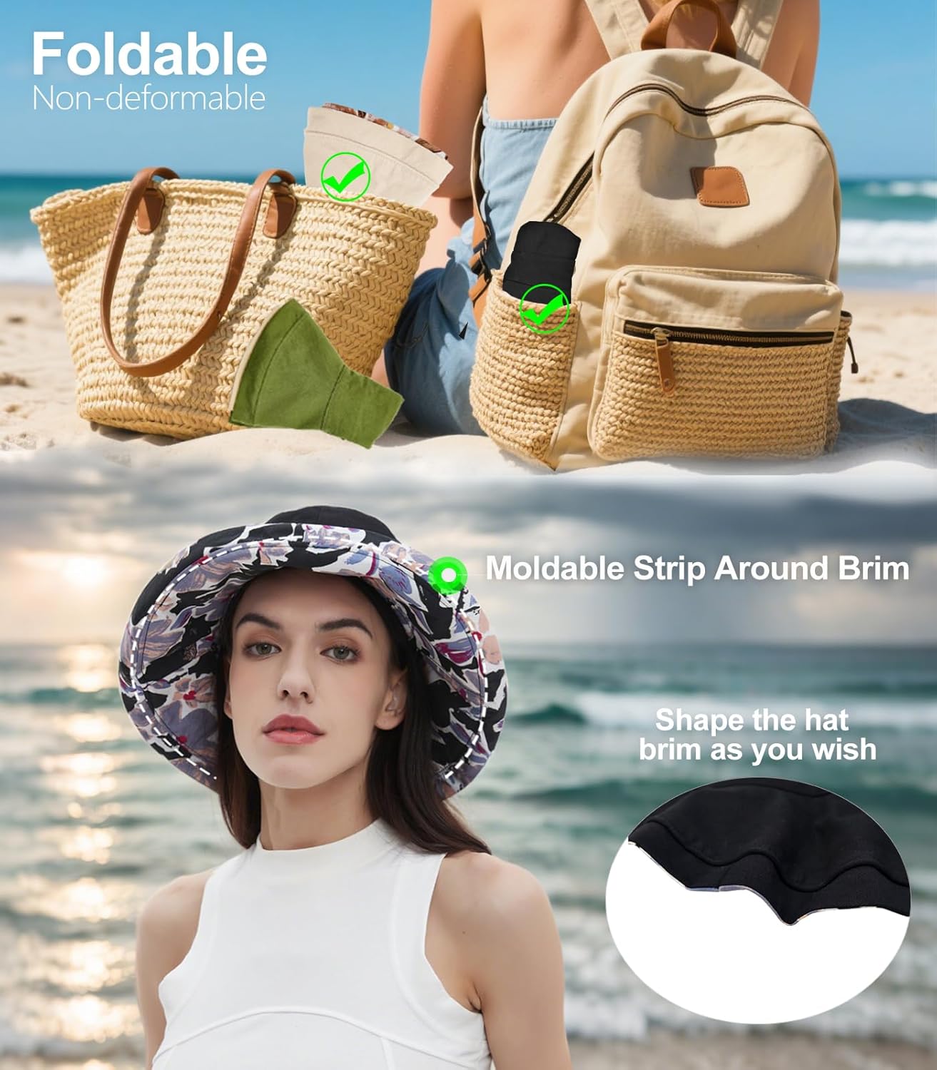 100% Cotton Women Sun Hats Wide Brim Gardening Bucket Hat Travel Sun Protection Packable Womens Beach Hat -Fold-UP Brim - Image 5
