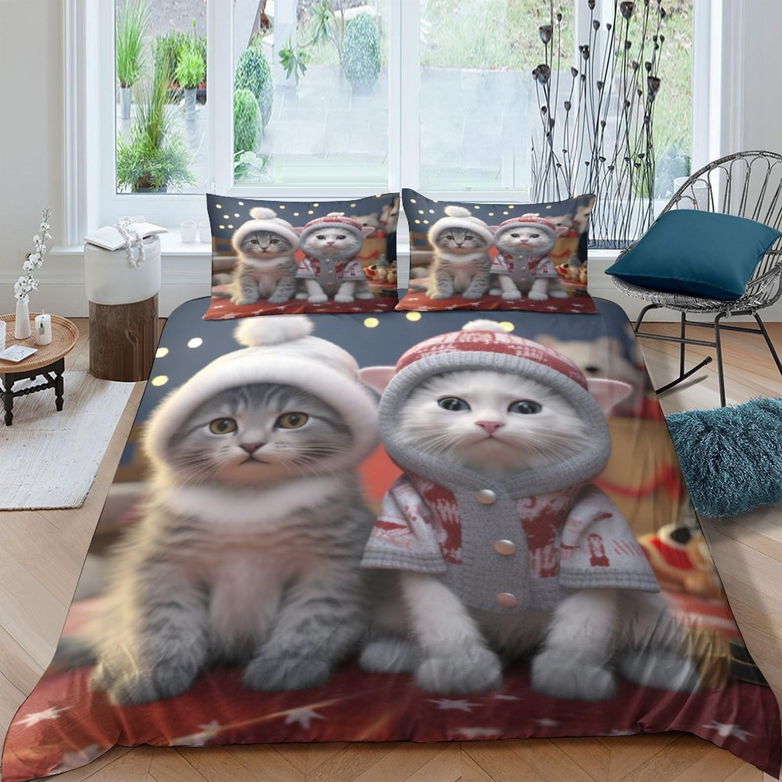 Housse de couette chat 3D légère et mince en tissu microfibre ultra doux