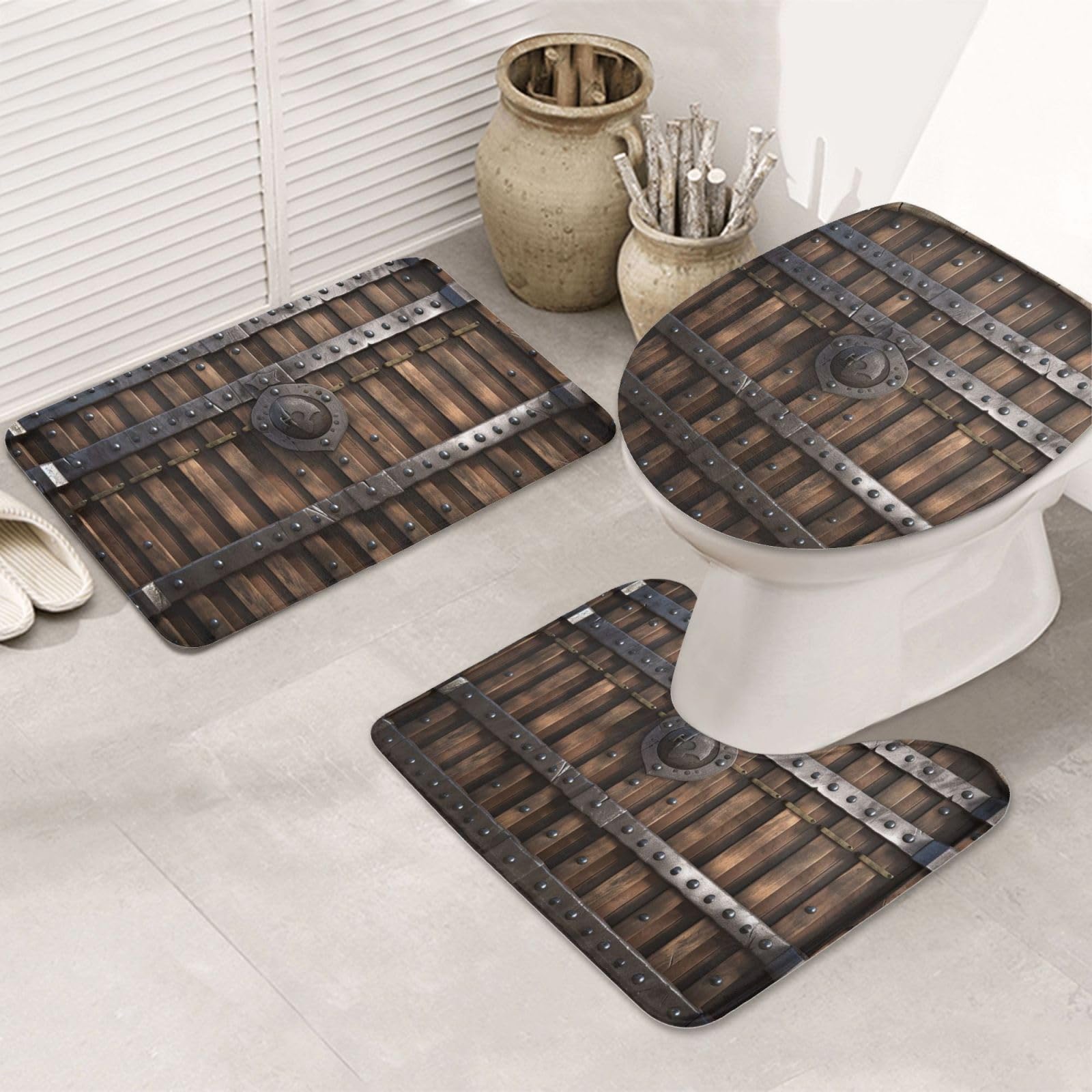 Tapis de salle de bain antidérapants lot de 3 tapis de bain en forme de U lavable pour WC