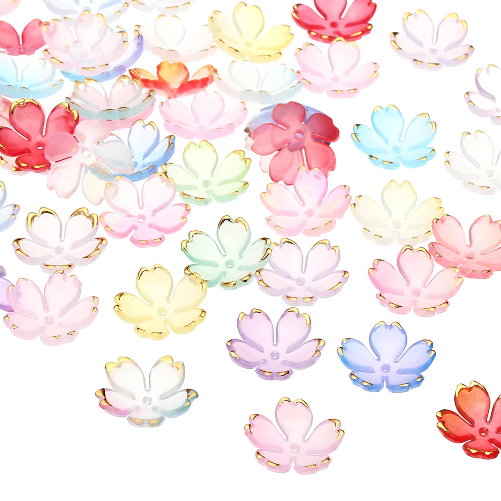 PATIKIL フローラルスペーサービーズ 50個 金色メッキ 5枚花びらグラデーションアクリル桜の花ビーズ ブレスレット イヤリング ネックレス 宝石メイキング DIYクラフト用 マルチカラー