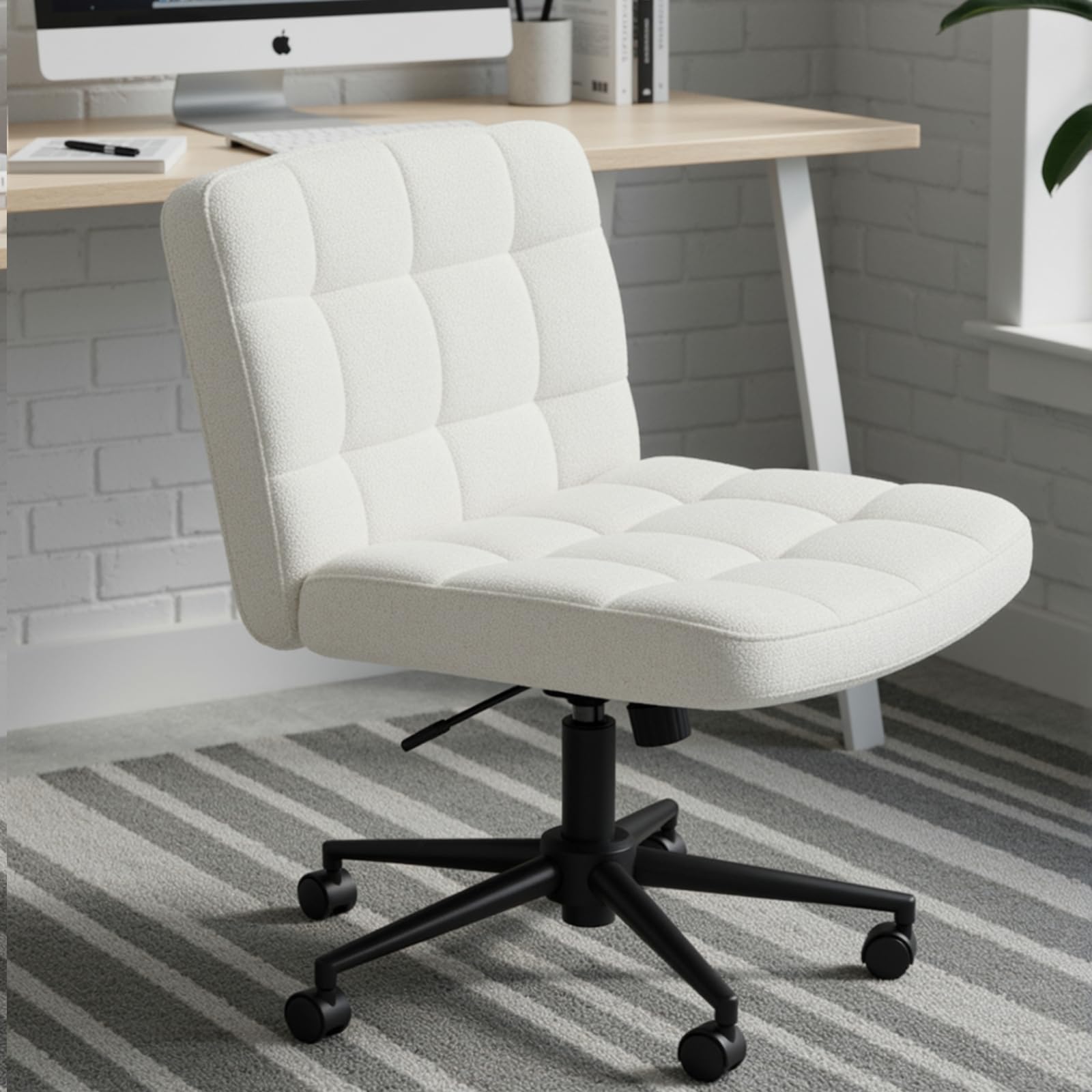 Clevich Criss Cross Chair Sin Brazos, Silla en Cruz Ergonómico, Asiento Ancho para Maquillaje, Oficina en Casa, Estudio, Dormitorio (Sherpa, Blanco)