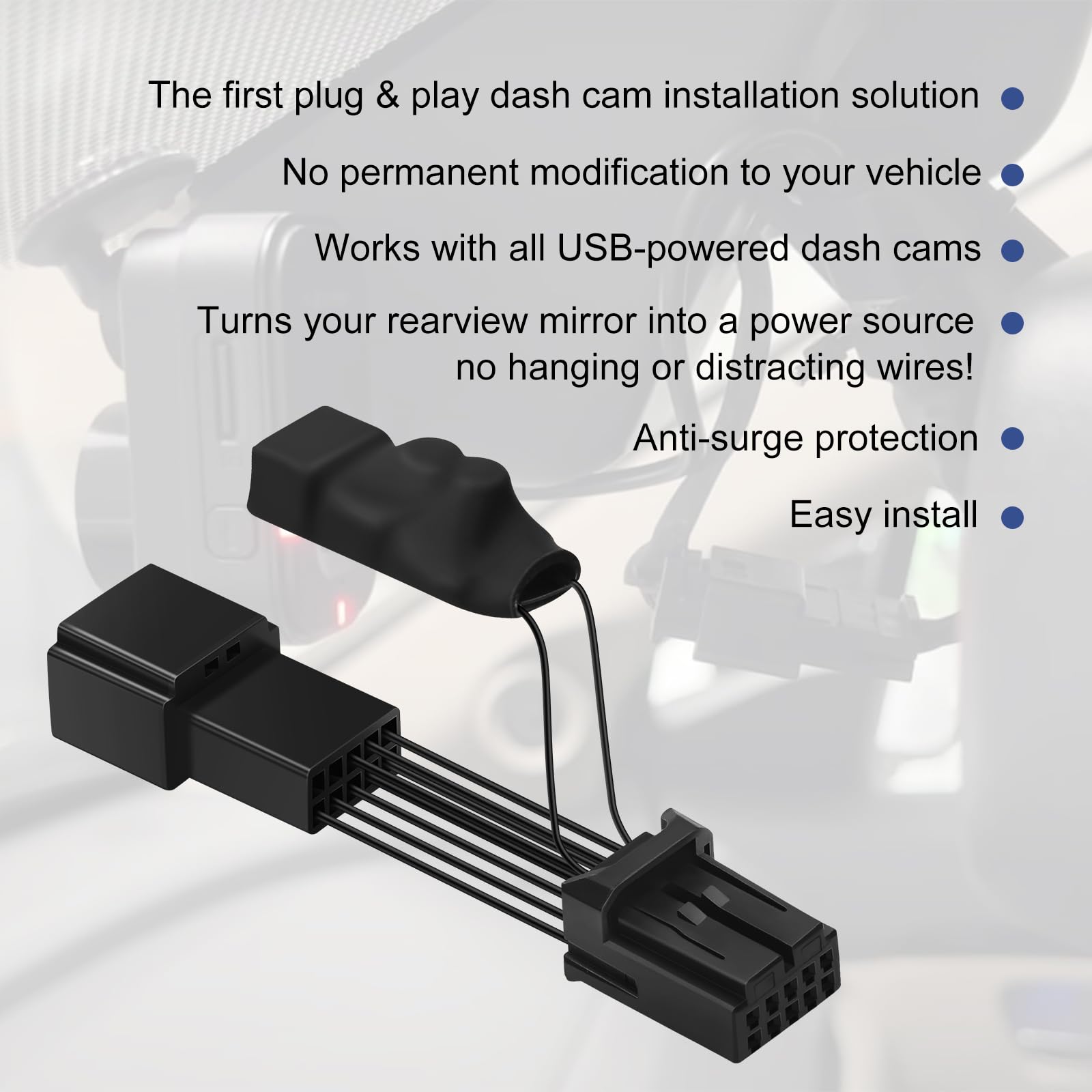 FBULWSEC GPS Dashcam Power Adapter (10-Pin Type A) for Subaru, Nissan (Frontier, Titan, Rogue, Altima), Infiniti, Mazda, Toyota, Connects to Auto-Dimming Rearview Mirror, Dual USB Charging Port