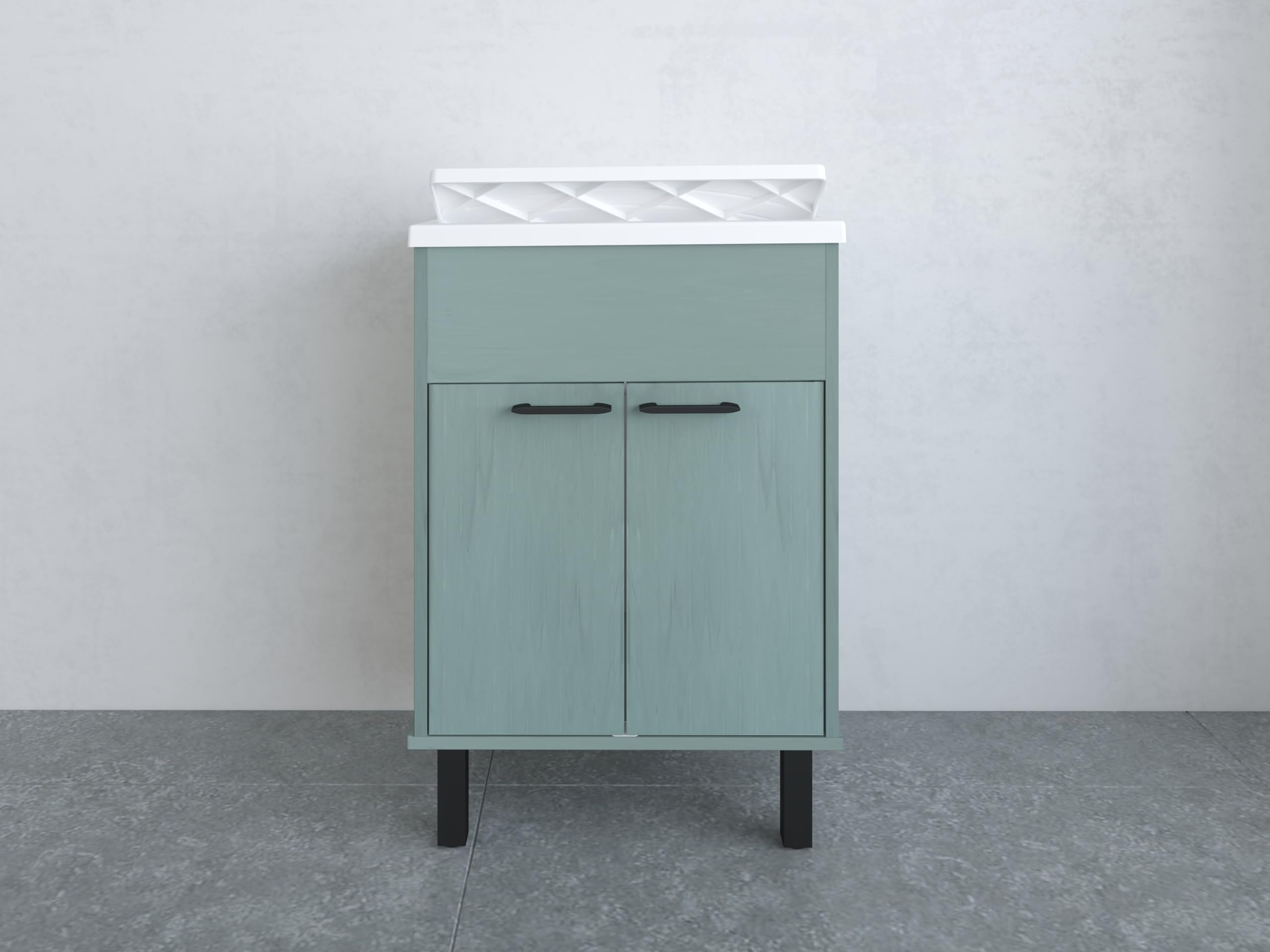 Negrari Mobile Lavatoio in PVC con vasca in PP, Resistente agli acidi di uso comune, Resistente all'umidità, Kit di scarico incluso, Interno e Esterno, L60 x P50 x H85 cm, Colore Verde Scuro