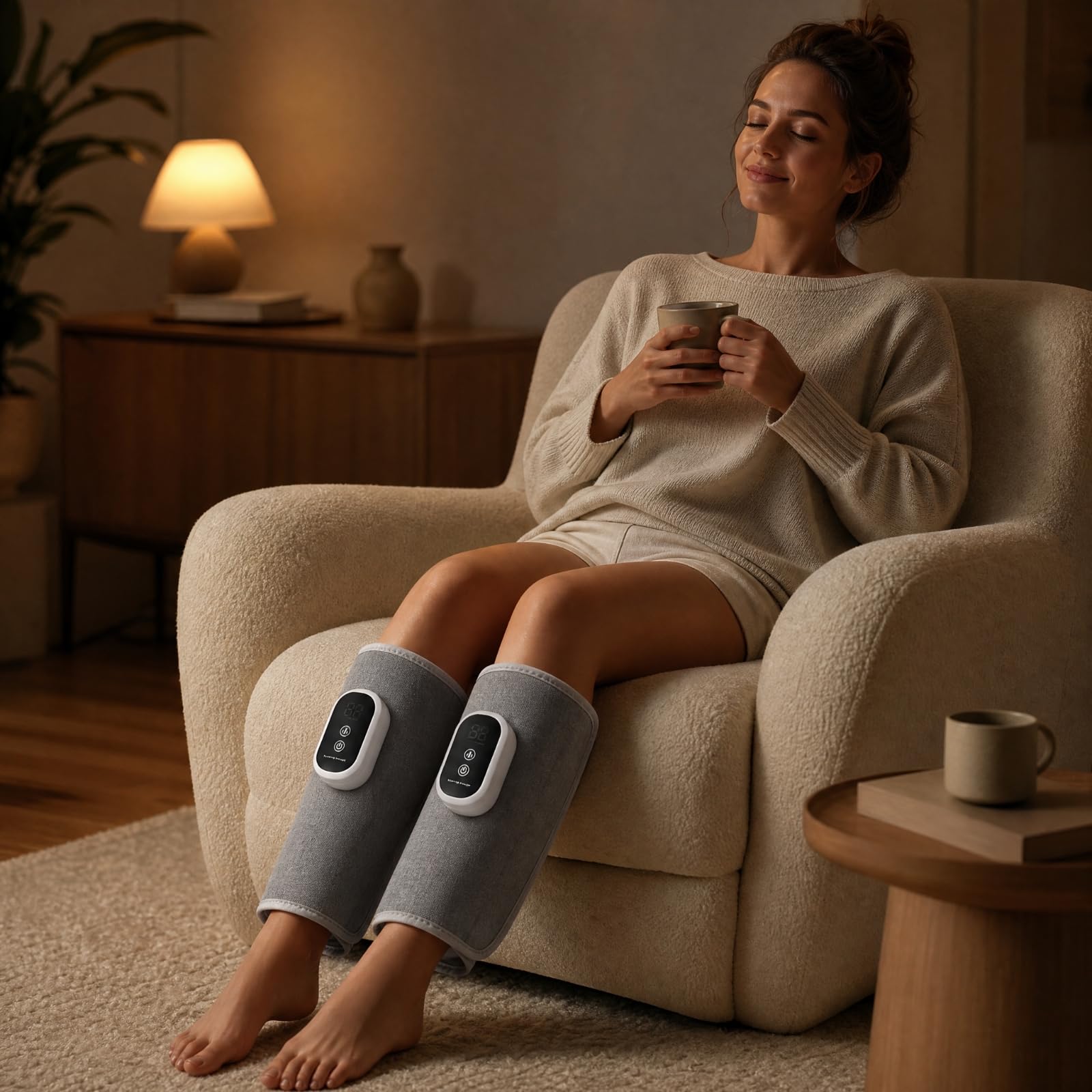 Amagogo Massaggiatore a Compressione per Gambe | Ricaricabile, Guaina Massaggiante con Cavo di Ricarica USB-C, Regolabile, Massaggiatore