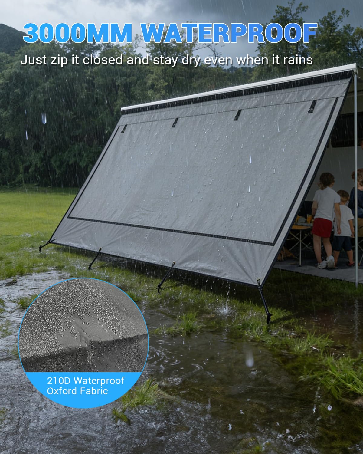 SUPAREE 10.8' x 6.5'RV Shade Screen Caravan Awning Zip Campervan Sun Shade Awning Double Layer with Zipper Privacy Panel Summer UV Sun Blocker for Caravan Camping Travel — view 2