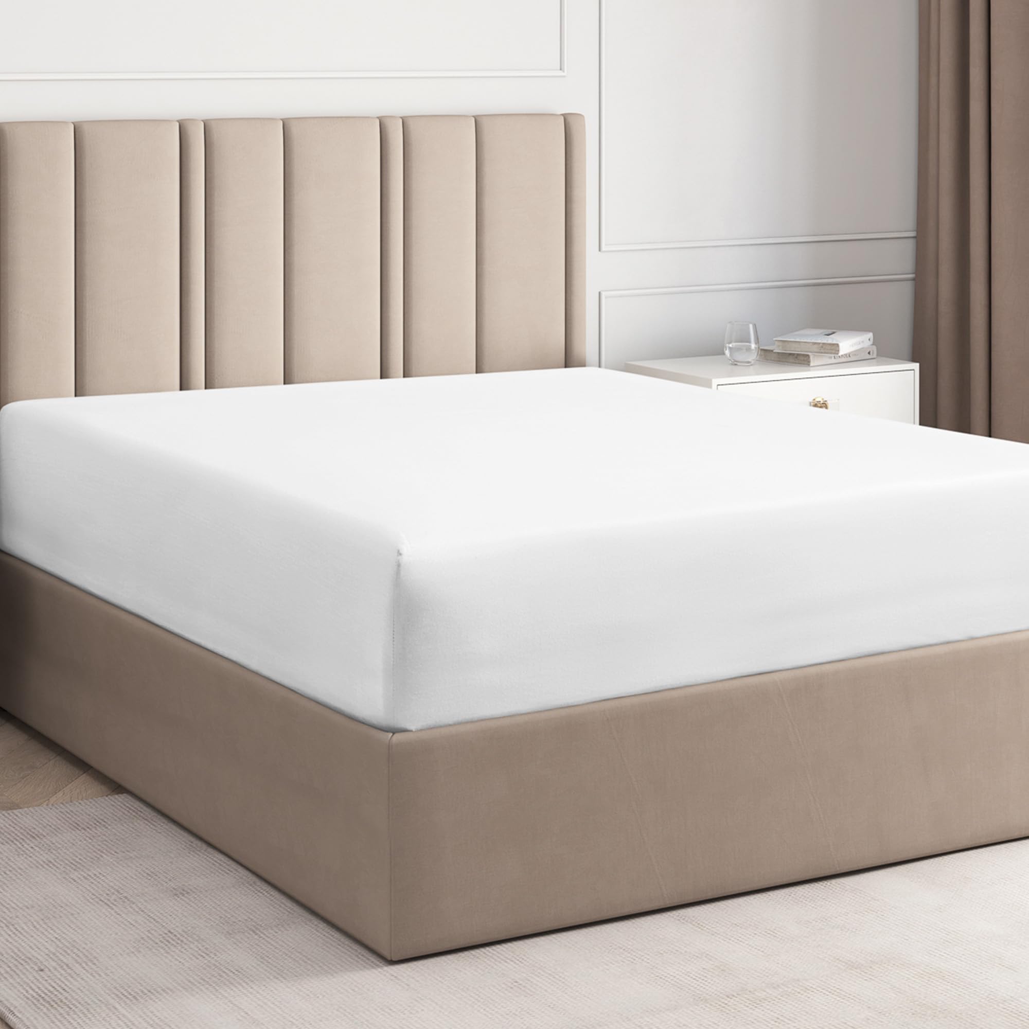 Sábana Bajera 160x200cm - 100% Algodón - Sábana Ajustable 160x200 para Colchones hasta 30 cm Altura - Ropa de Cama Premium Algodón 400 Hilos - Certificación Oeko-Tex - Paquete Individual - Blanco