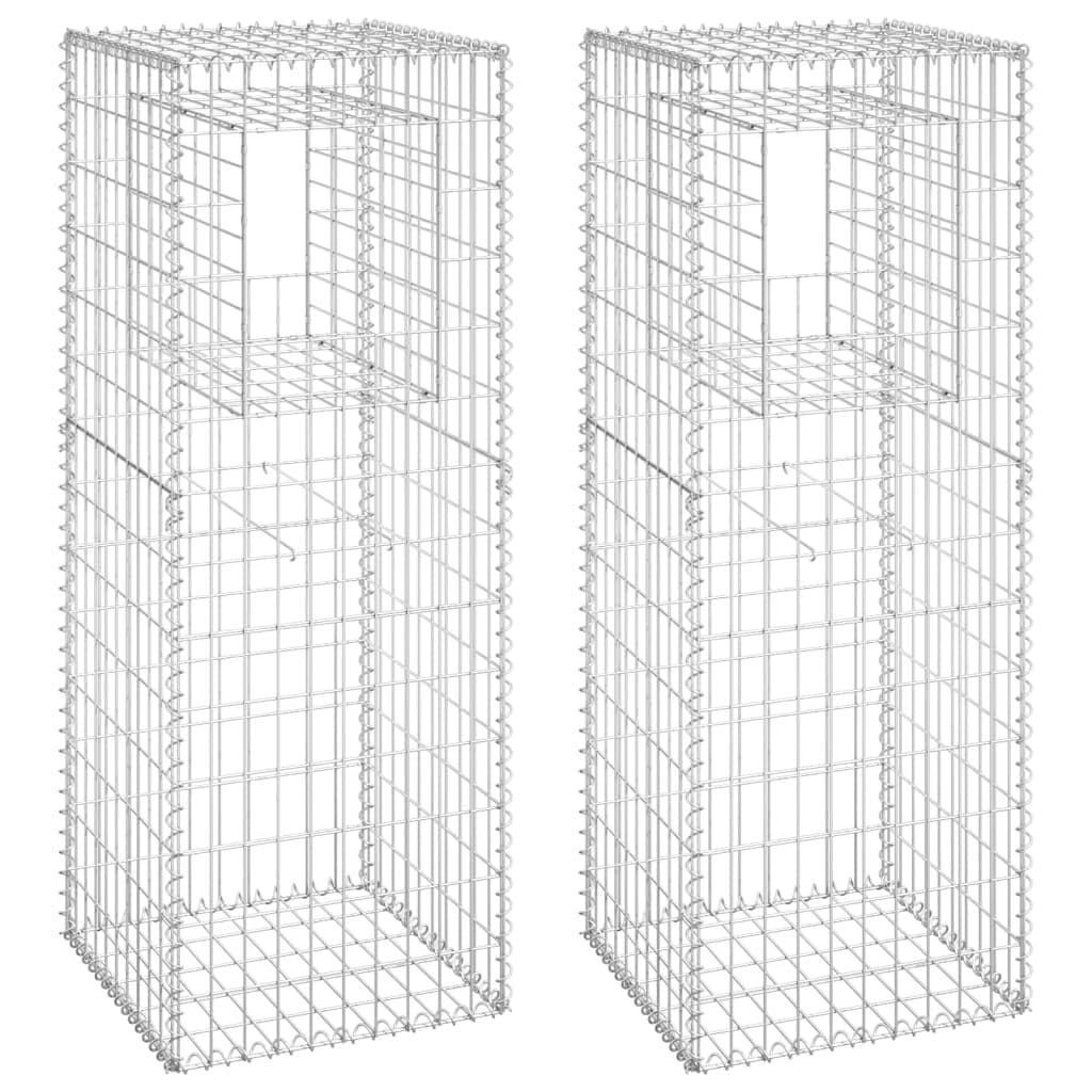 vidaXL Gabion Basket Posts, 2pcs, Silver, Made of Iron, Rust-Proof, Weather-Proof, Stable and Durable, Ideal for Outdoor Decor, Dimensions 50x50x140 cm