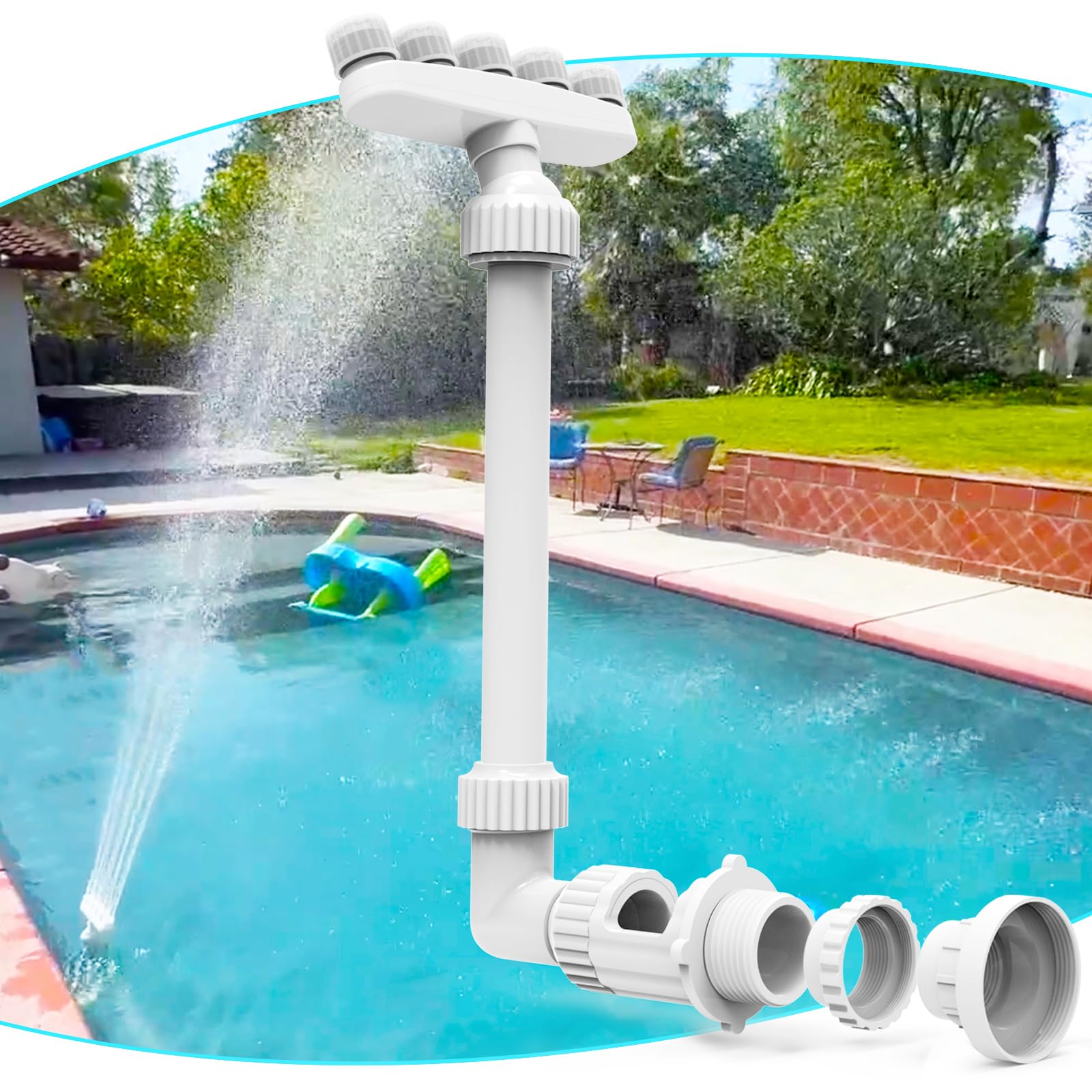 Cascada de piscina para colocar sobre suelo y piscinas empotradas, cascada ajustable con 5 boquillas, accesorios de piscina divertidos, estanque de cascada, accesorios para piscina al aire libre para