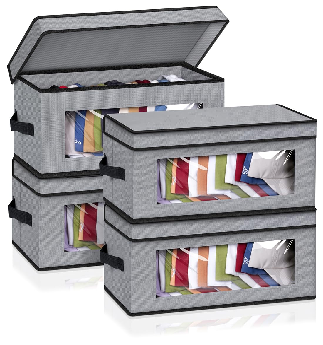 SLEEPING LAMBStackable Hat Organzier for Baseball Caps, 4 PCS Hat Storage Boxes for Closet Hold 60 Caps with Cardboard, Grey