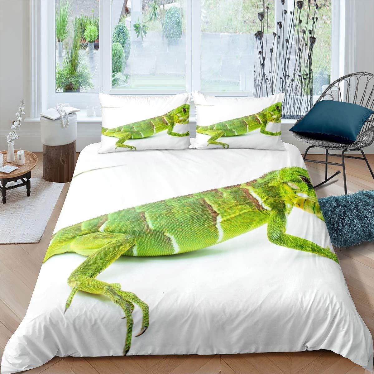Housse de couette lézard 135x200 anti-glissement avec zip et microfibre