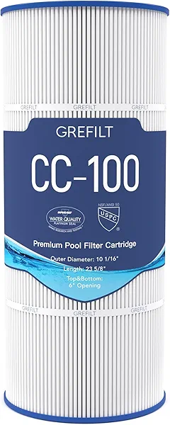 Grefilt CC100 Pool Filter Cartridge, Compatible with Pentair CC100, CCRP100, Replaces Pleatco PAP100, Unicel C-9410, Filbur FC-0686, Pentair R173215, 100 sq.ft, Dimensions: 23 5/8" x 10 1/16"