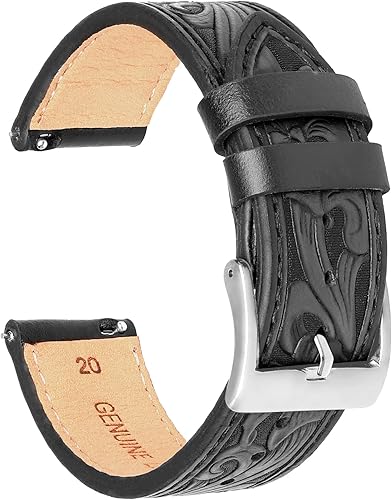 Miniatura 7 de Correa de reloj de cuero de liberación rápida con patrón retro de repuesto clásico de 0.787 in 0.866 in para Samsung Galaxy Watch 6 Band Classic