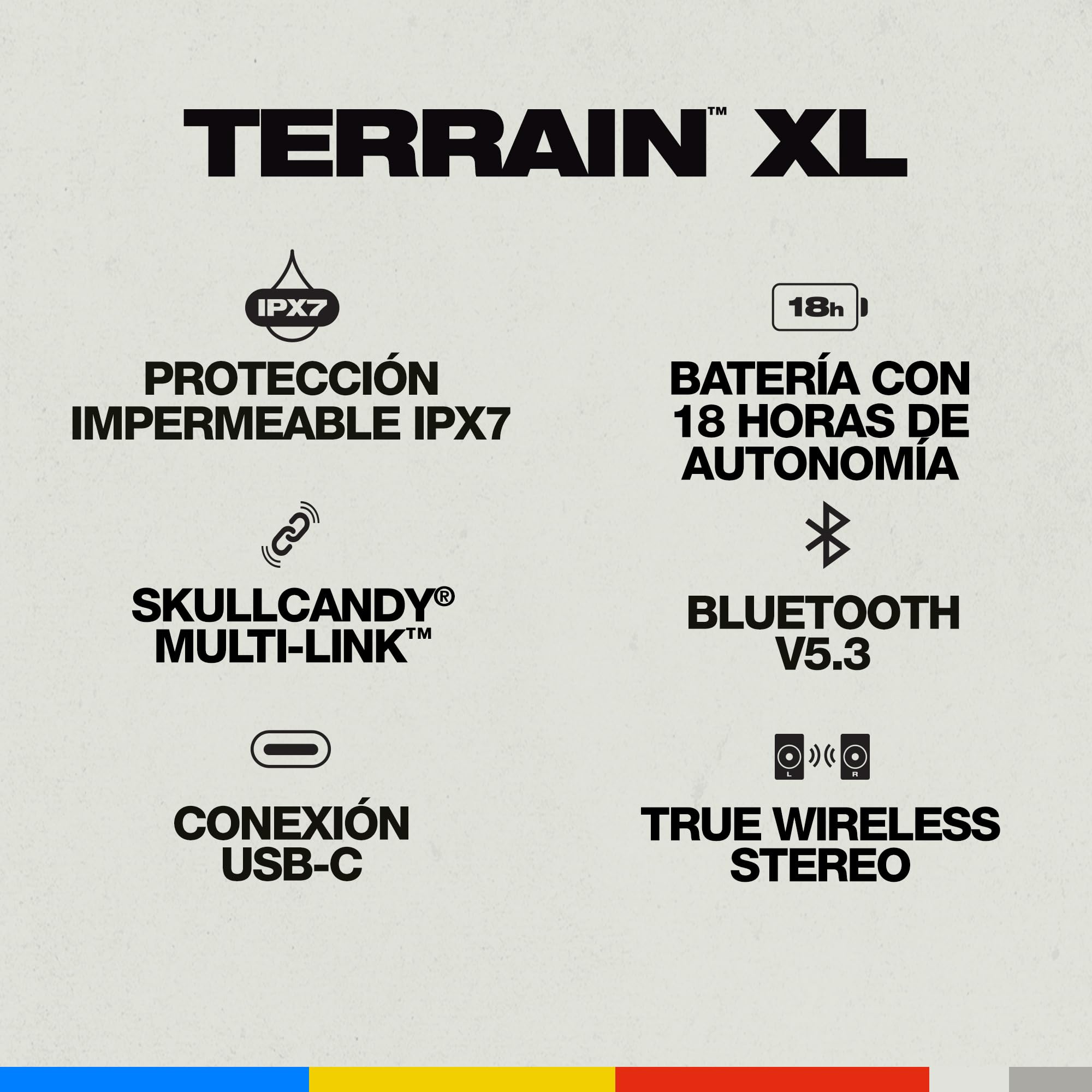 Skullcandy Terrain XL Cassa Wireless Bluetooth Portatile, Impermeabilità IPX7, 18 Ore di Autonomia, Stereo True Wireless con Cinghia Integrata per Viaggi e Uso all’Aperto - Black