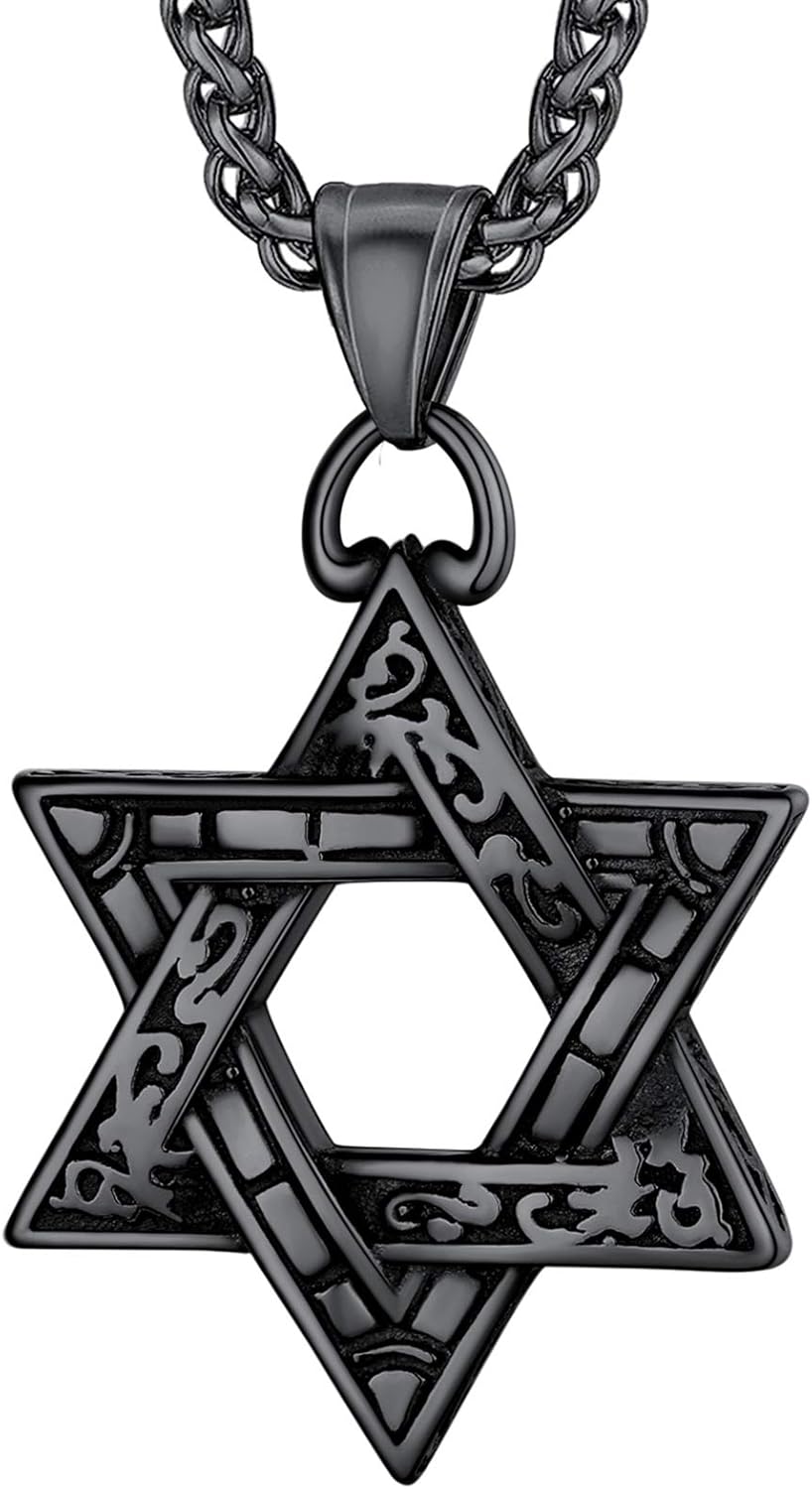 U7 Star of David Necklace for Men Women Gold/Stainless Steel Hexagon Pendant with Cross/Ruby Stone/Classic Jewish Isael Necklaces, Length 22" 24" 26"