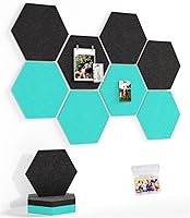 Vista 29 de Tablero de anuncios grande de 12 pulgadas con 30 pasadores, paquete de 8 tableros de anuncios de fieltro hexagonal para oficina en casa, azulejos