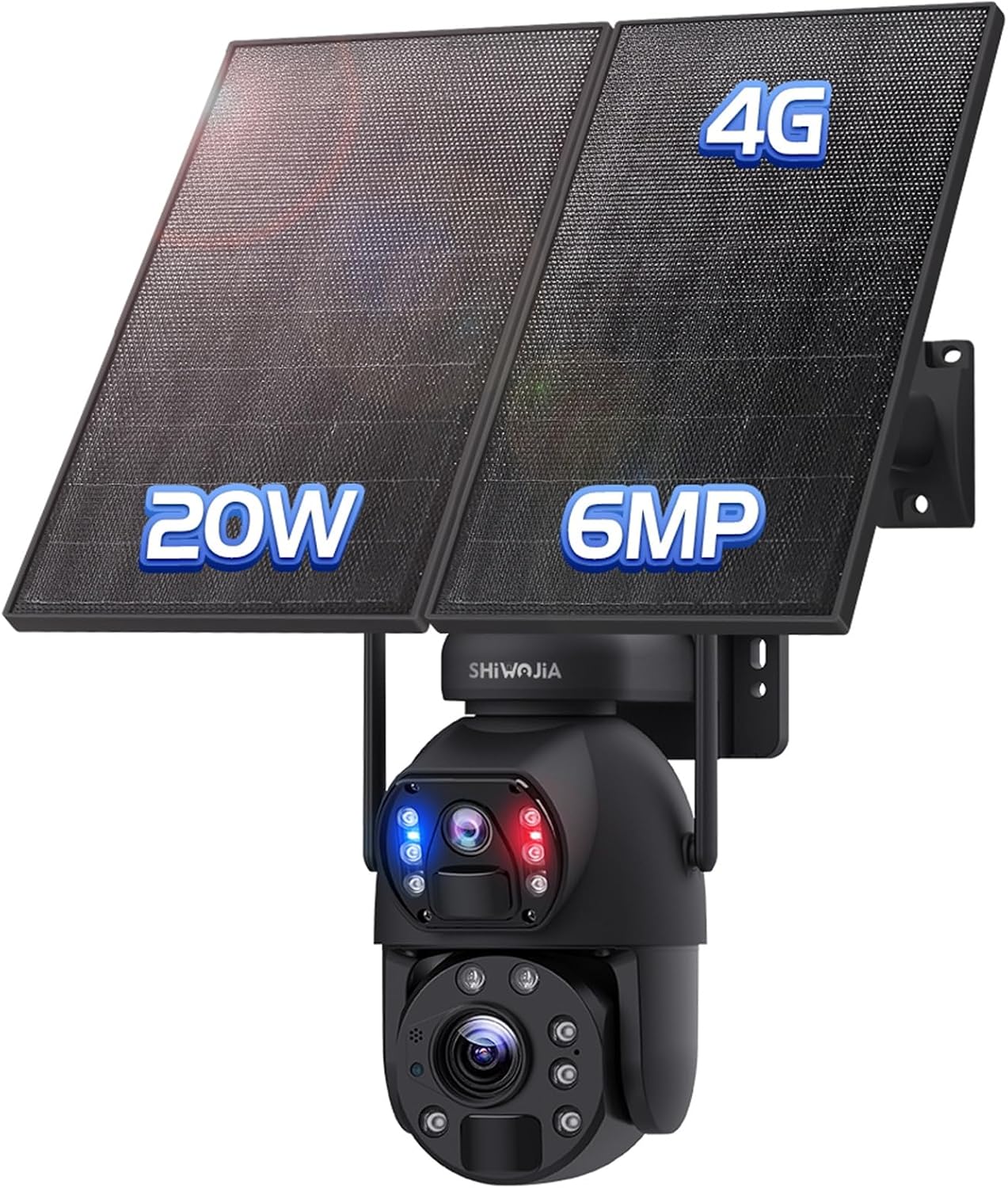 SHIWOJIA Zewnętrzna kamera 6 MP z dwoma obiektywami 4G LTE Solar Surveillance Camera z 20 W panelem słonecznym 20 000 mAh 20 x zoom noktowizor kolor IP66