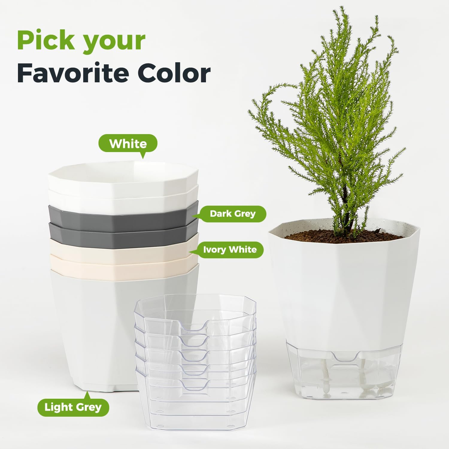 5 Pack Self Watering Pots for Indoor Plants, 5/6.7/8.4 in Self Watering Planters African Violet Self Watering Clear Pots for Plants Herb Orchid Flower Houseplant Pots, Dark Grey