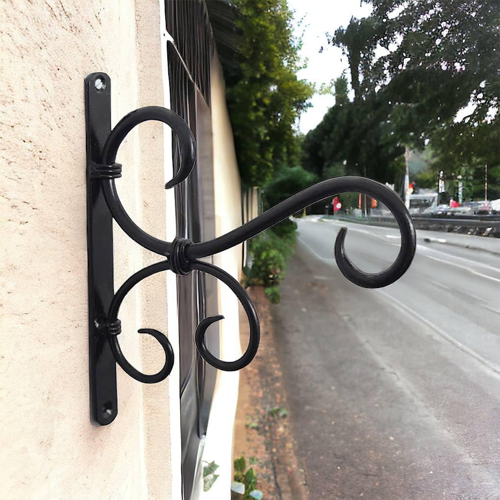 Craft Expertise Outdoor Hanging Brackets for Planters,Bird Feeder and Garden Décor Black Iron Wall Hooks,Heavy-Duty 6x1x7 Inches,Plant Hanger for Flower Pots and Lanterns (Classic-1)