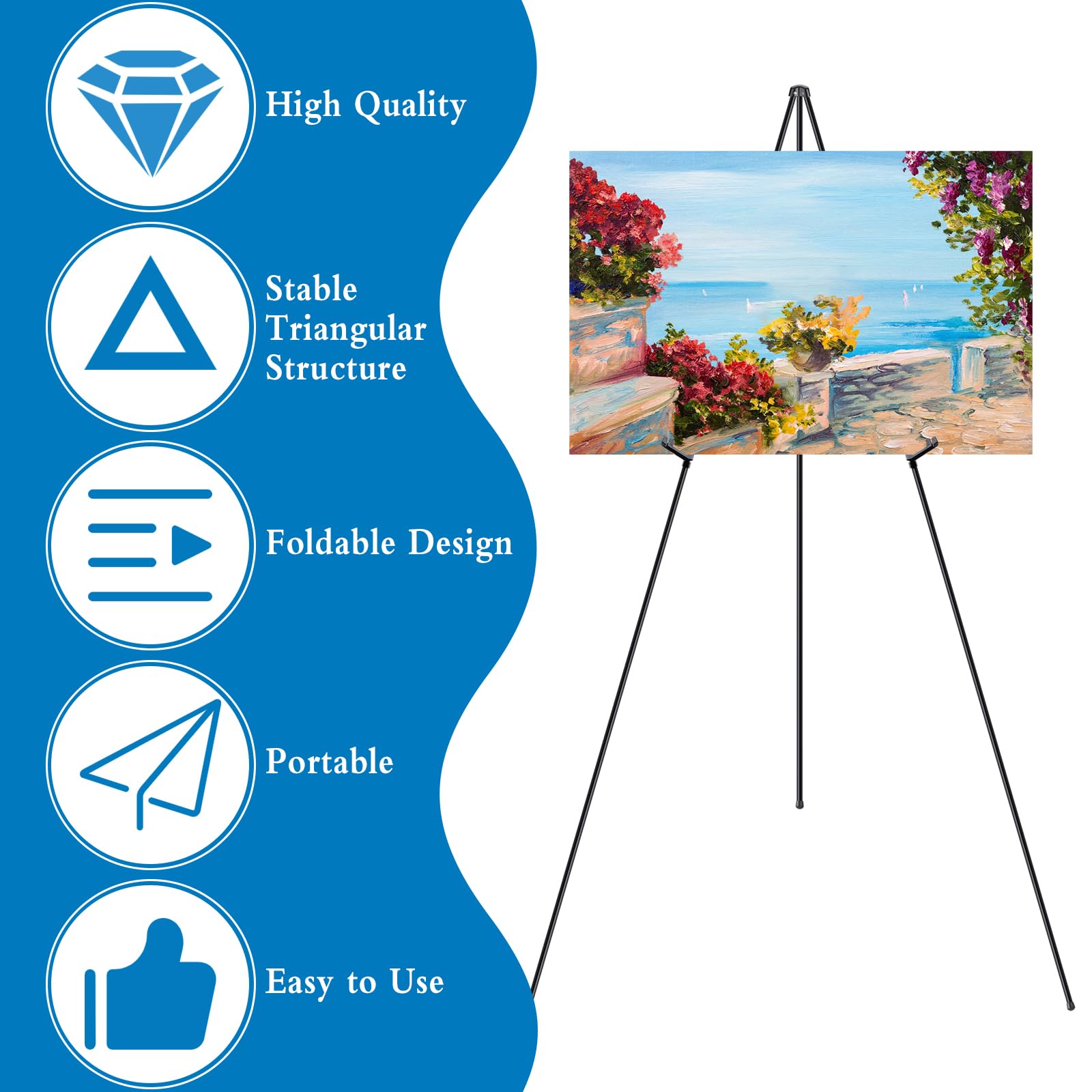 Chevalet Présentation Trépied Réglable 169cm Métal Pliable - Support Affiche Peinture Noir