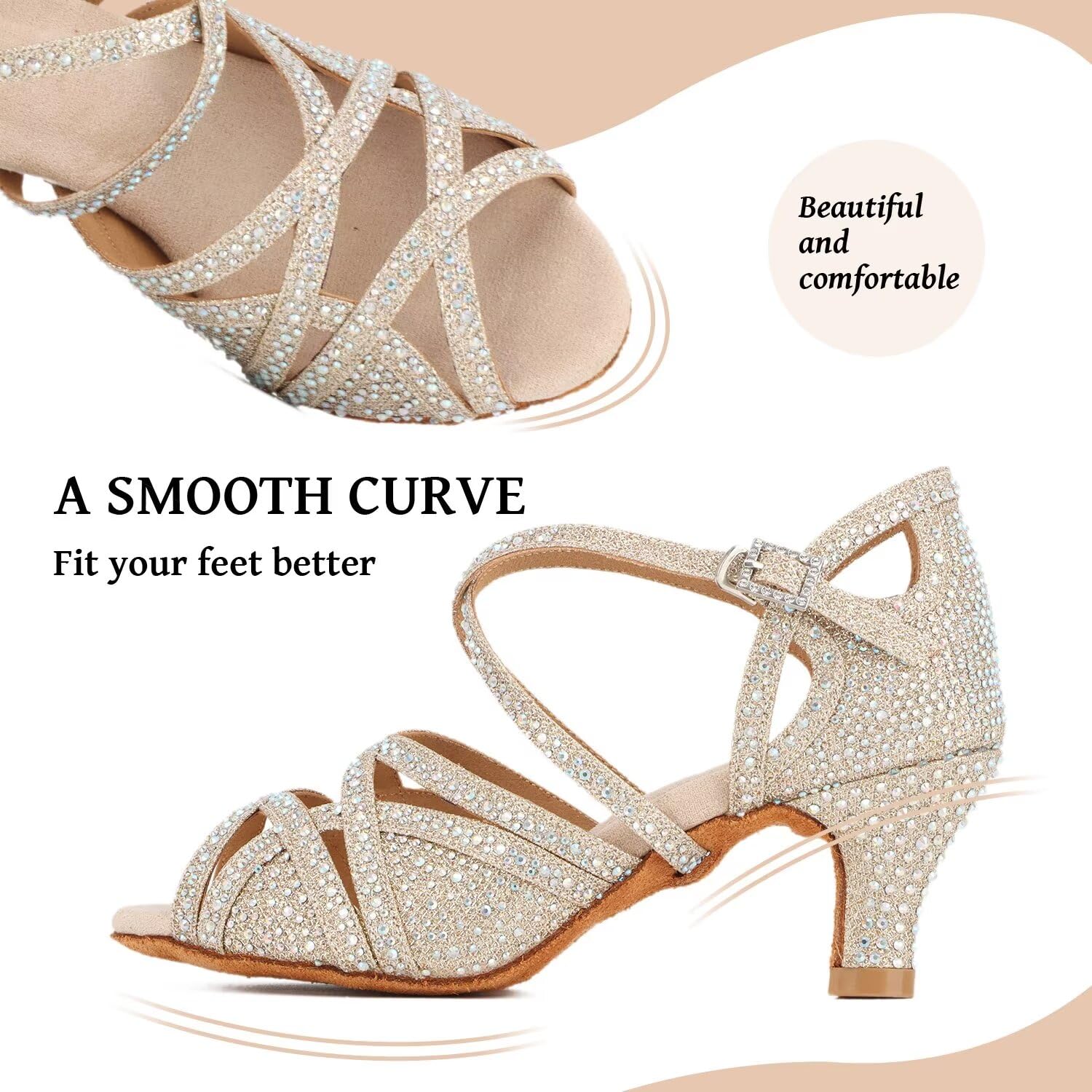 Donne Strass Scarpe da Ballo Sala Latino Salsa Danza Tacchi Scarpe Peep Toe Cross Strap Scarpe Donna