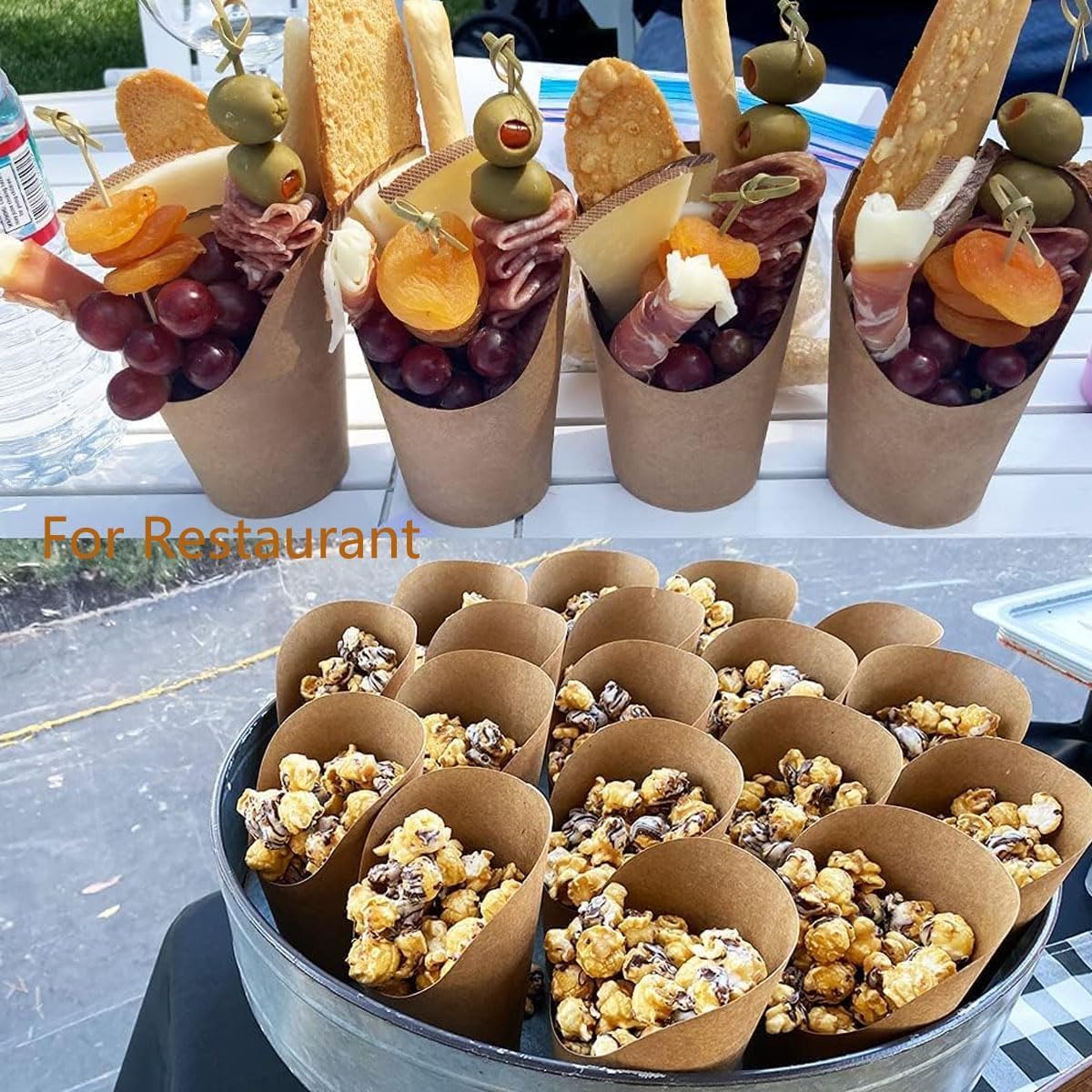 YANGWEN 16 Oz Porte Frites Tasses, 40 Pièces Coupes à Frites en Papier Kraft Gobelets Jetables pour Fêtes à Emporter,Sachets à gaufres à Bulles - Sachets à Frites