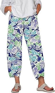 MARSVOVO Pantalones casuales para mujer, a la moda, con dobladillo dividido, pierna ancha, cintura elástica, pantalones recortados con bolsillos