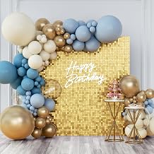12 Panels Sparkling Light Gold Square Sequin Wall Panels Backdrop Decor for Wedding, Anniversary, Birthday, Party