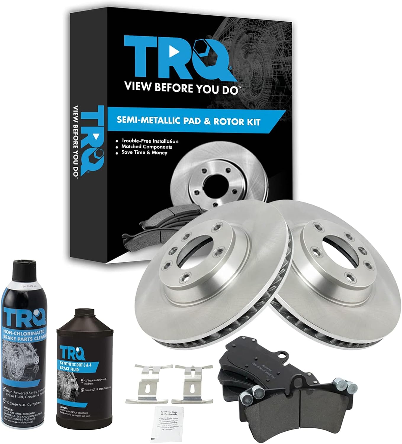 TRQ Front Brake Pad & Rotor Kit Brake Chemical Kit Brake Pads Brake Rotor Semi-Metallic Compatible with 2007-2015 Audi Q7 2003-2010 Porsche Cayenne 2004-2008 Volkswagen Touareg