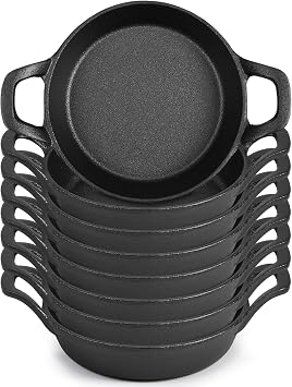 Ziliny 8 Pack Mini Cast Iron Skillets 6.3 x 6.3 x 1.5 Inch Pan Ramekin Set | Cast Iron Pan Small Ramekin Set, Black Casserole Dish Cookware Oven Safe, Mini Skillets for Kitchen Indoor Outdoor Picnic