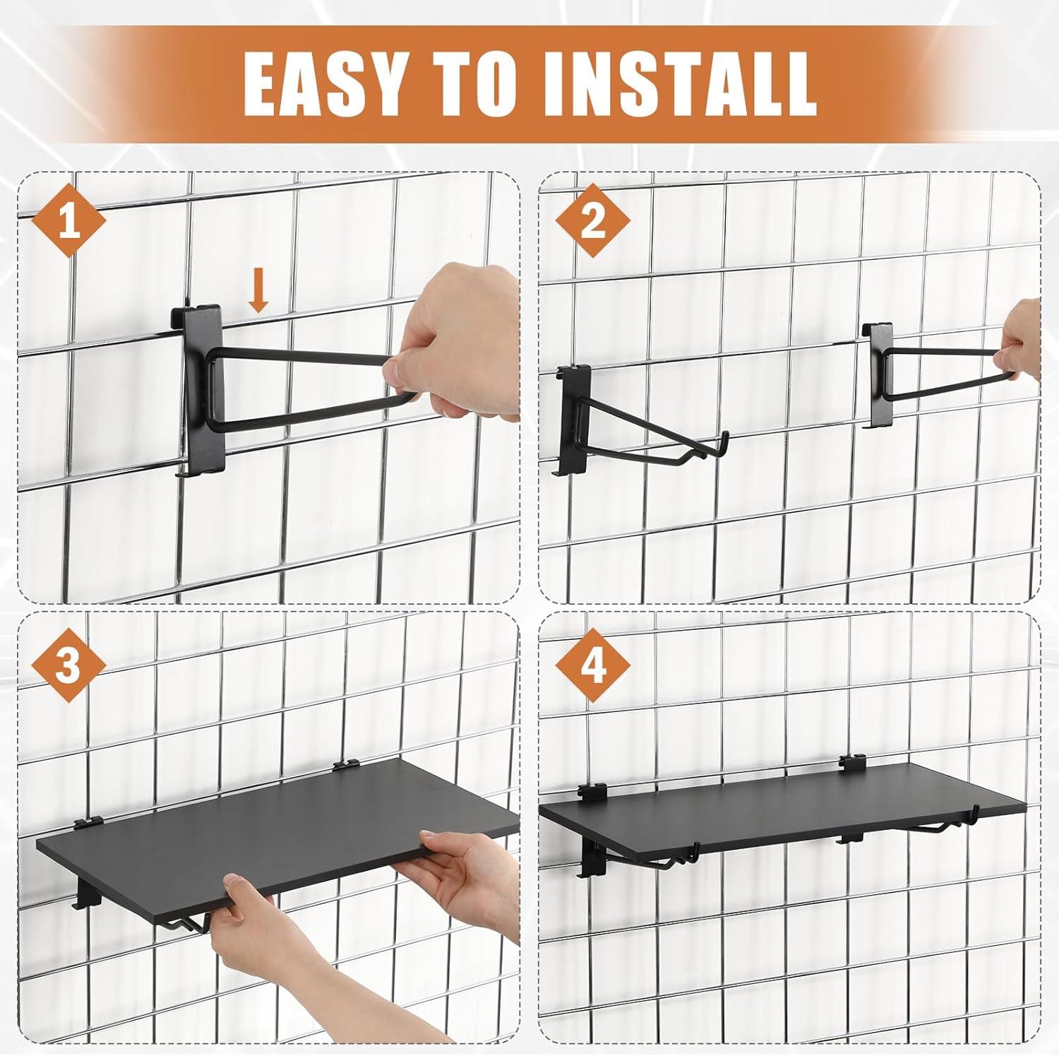 4 Pack Grid Wall Shelf with Metal Brackets 16"x 8" Wooden Grid Wall Shelves Organizer Heavy Duty Accessories for Garage, Craft Rooms, Retail Stores, Office, Workbench and Retail