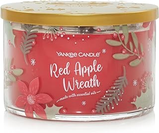 Yankee Candle 3-Wick Candle, Red Apple Wreath, 18oz - Up to 50 Hours Burn Time