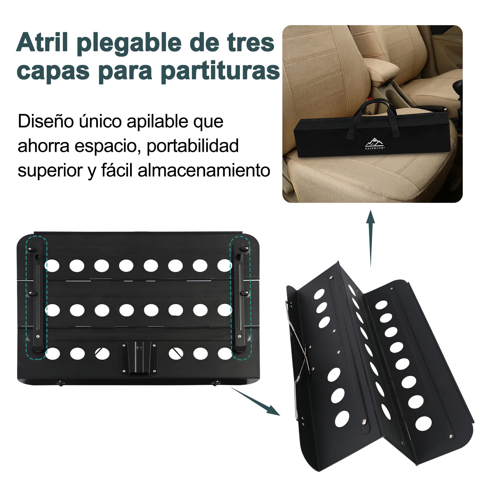 EASTROCK Atril Musica Extensible & Atril Sobremesa 2-EN-1 Ajustable de 106-180cm Soporte para Partituras Plegable con Soporte para Teléfono Móvil