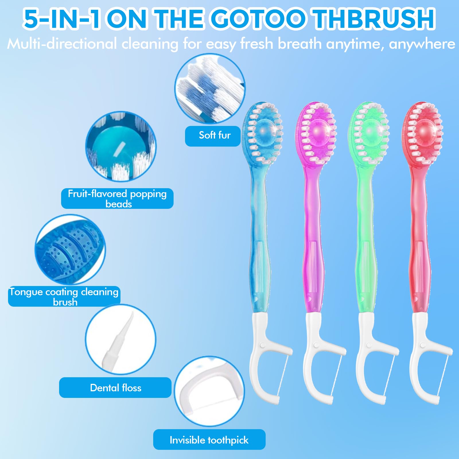 32 Cepillo Dientes Viaje 5 en 1 Cepillos Dientes Desechables con Pasta de Dientes Pre-aplicada, Hilo Dental, Limpiador de Lengua y Palillo, Mini Cepillo Envueltos Individualmente (Paquete de 4)
