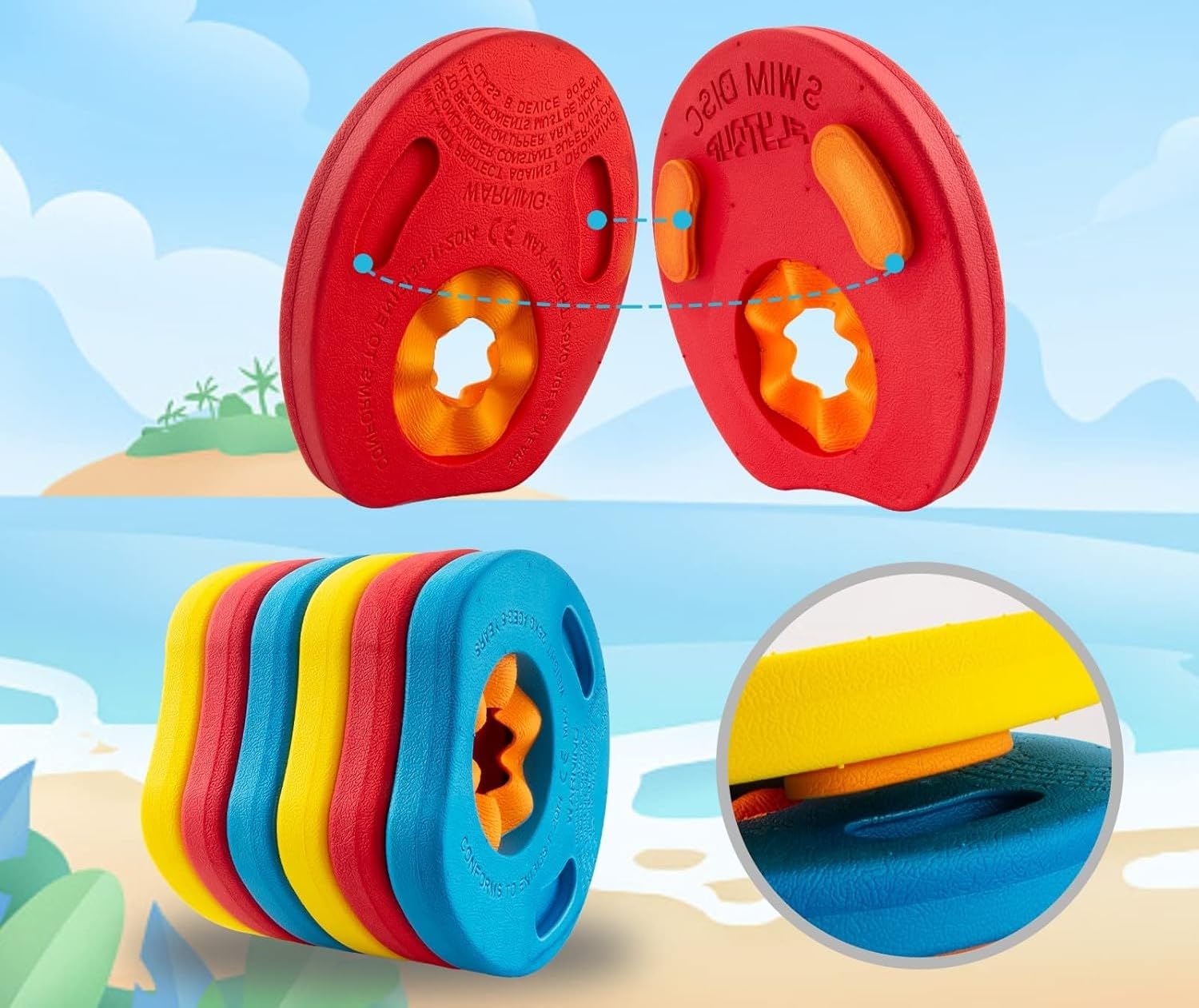 Manguitos Evolutivos Discos para Bebés Y Niños - Manguitos De Natación Seguros Y Ajustables, Ideales para Aprender A Nadar - Hechos De Goma Eva para Mayor Flotabilidad