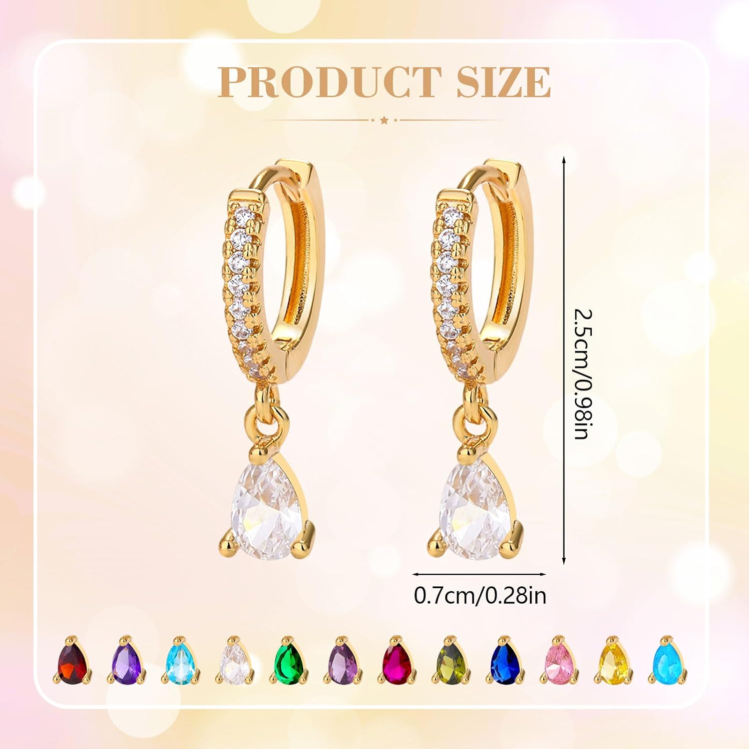 14K Gold Birthstone Trendy Dangle Earrings for Women Teardrop Small Hoop Huggie Hypoallergenic CZ Minimalist Open Earrings Jewelry For Women Gift - Image 3