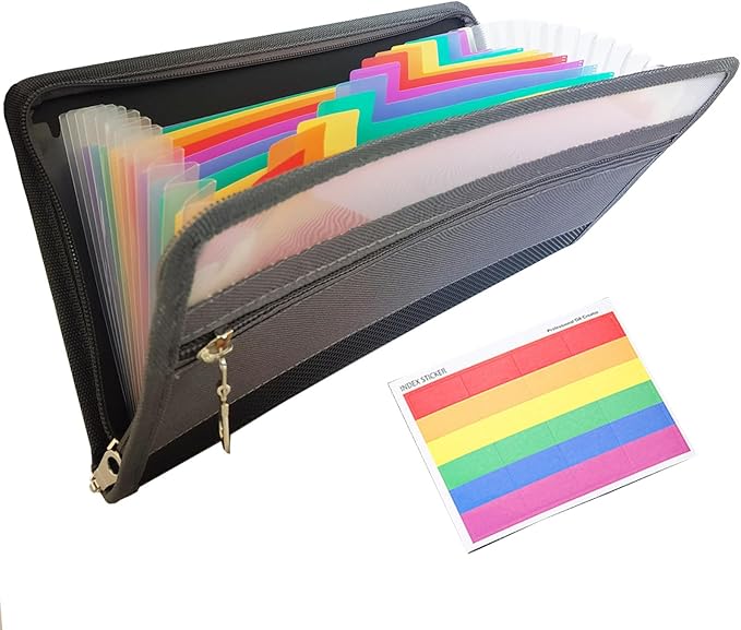 ABC Life Organiseur De Fichiers Accordéon à 24 Poches - Format Lettre Format A4 Portable Pour Documents Pour Recus Scolaires Extensible Multicolore Avec 2 Etiquettes