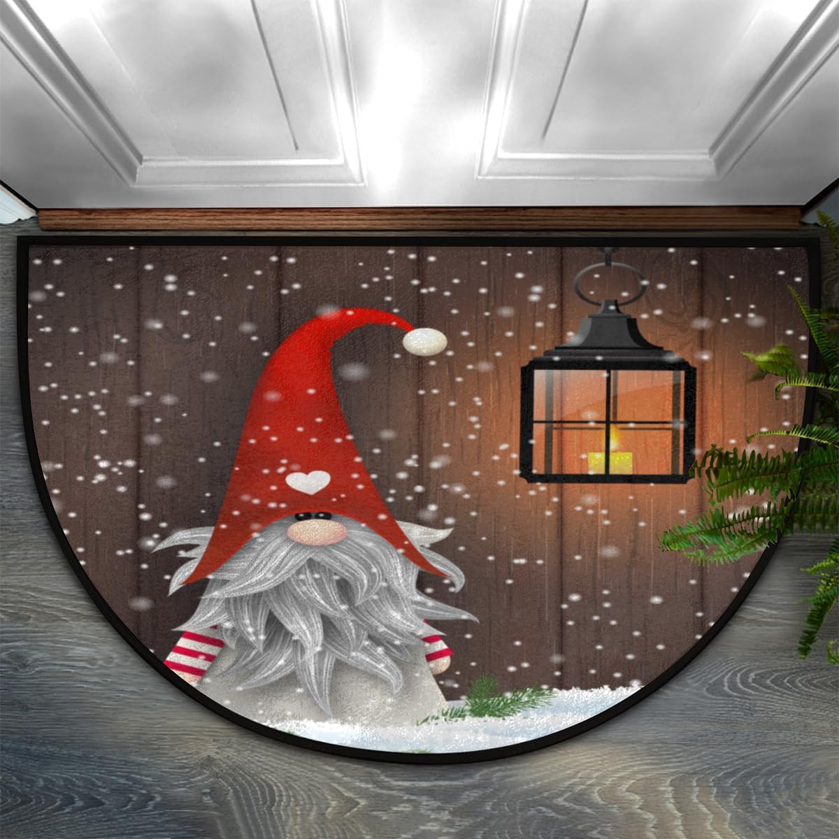 Christmas Traditional Gnome Half Round Doormat Xmas Cute Gnome Washable Semi Circle Area Rug Non Slip Absorbent Half Moon Rug for Indoor Outdoor Bathroom Kitchen Living Room Fireplace Floor Mat