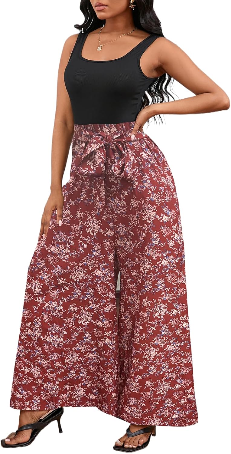Bdwinz Women Casual Loose Summer Jumpsuit One Piece Print Outfits Sleeveless Wide Leg Pants Romper - Image 5