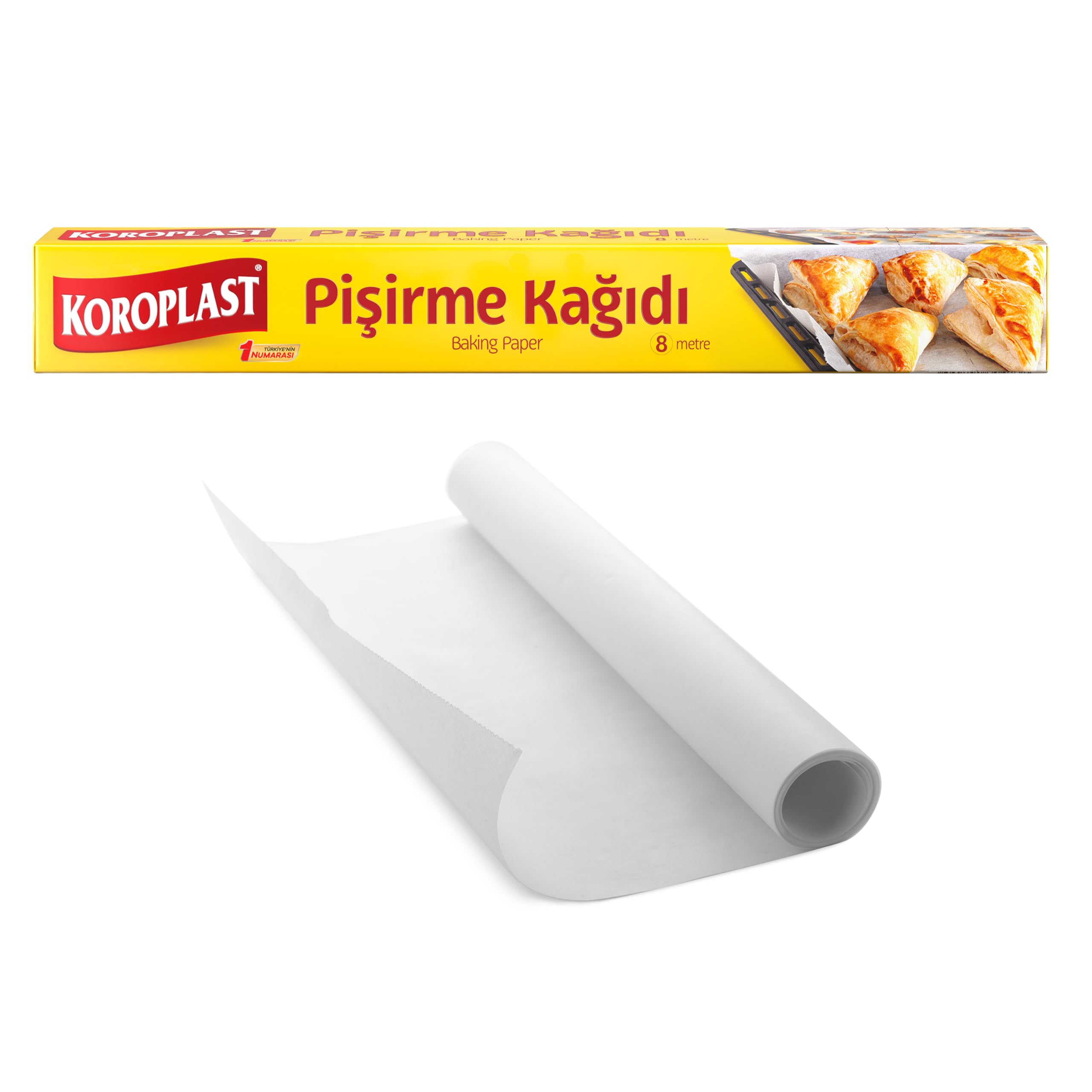 Koroplast Pişirme Kağıdı 8 mt, Helal Sertifikalı ve BPA İçermez 37cm x 8mt, Fırında Tavuk, Et, Tatlı, Börek Pişirmek için Uygun, 220 C° Yüksek Isıya Dayanıklı Fırın Pişirme Kağıdı, Yapışmaz ve Yanmaz