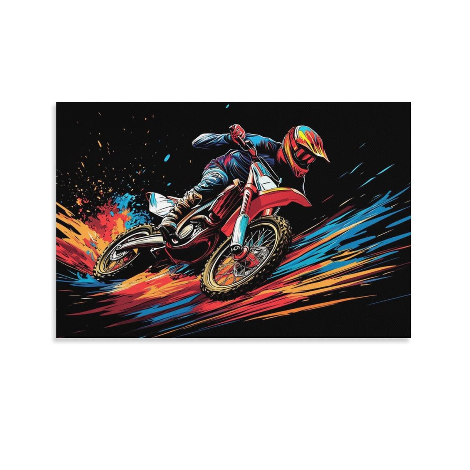 JIANQIANG Motocross Painting Cuadro En Lienzo Impermeable Carrera Libre Elegantes Manualidades Decoración Del Hogar Pared Para Dormitorio, Sala De Yoga, Pared De Escalera 12x18inch(30x45cm)