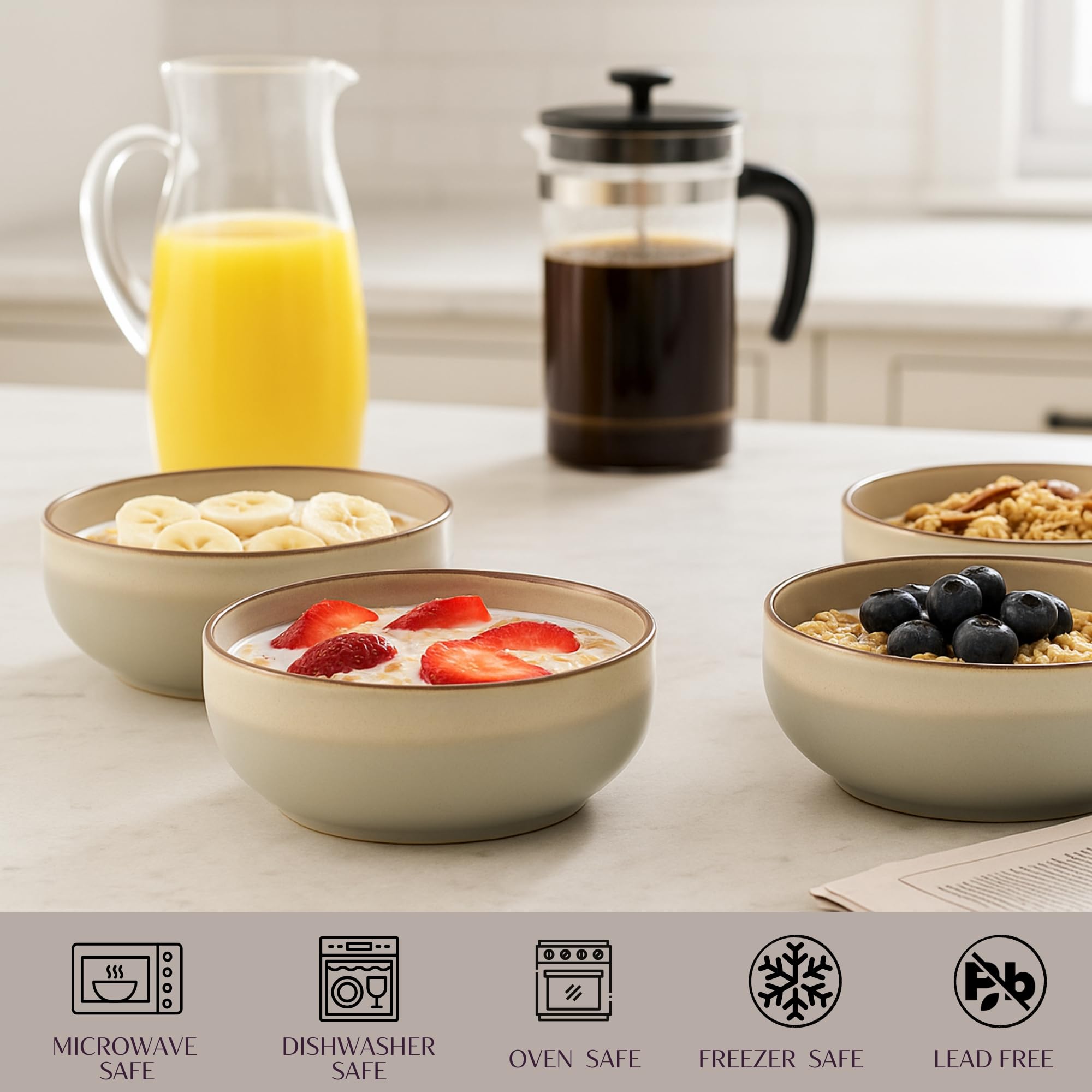 Ava Nord Set di ciotole in ceramica per cereali, da 113,4 a 600 ml, per zuppe, insalate, dessert o gelato, impilabili, lavabili in lavastoviglie e adatte al microonde, piccole ciotole rustiche per
