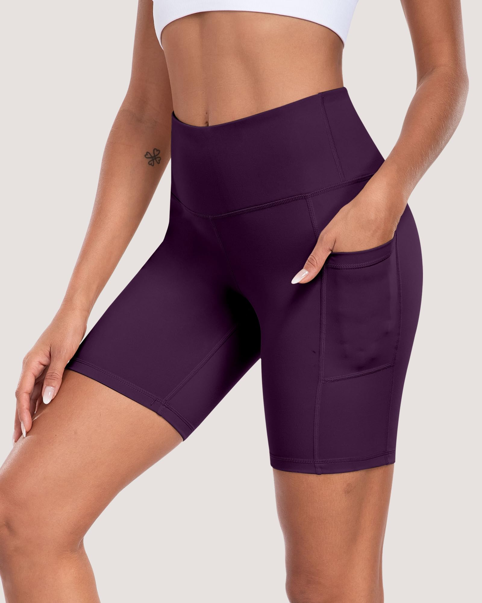 Pantalones cortos de ciclista para mujer con bolsillos, cintura alta de 8 pulgadas, control de abdomen, suaves, atléticos, entrenamiento, gimnasio, yoga — view 20