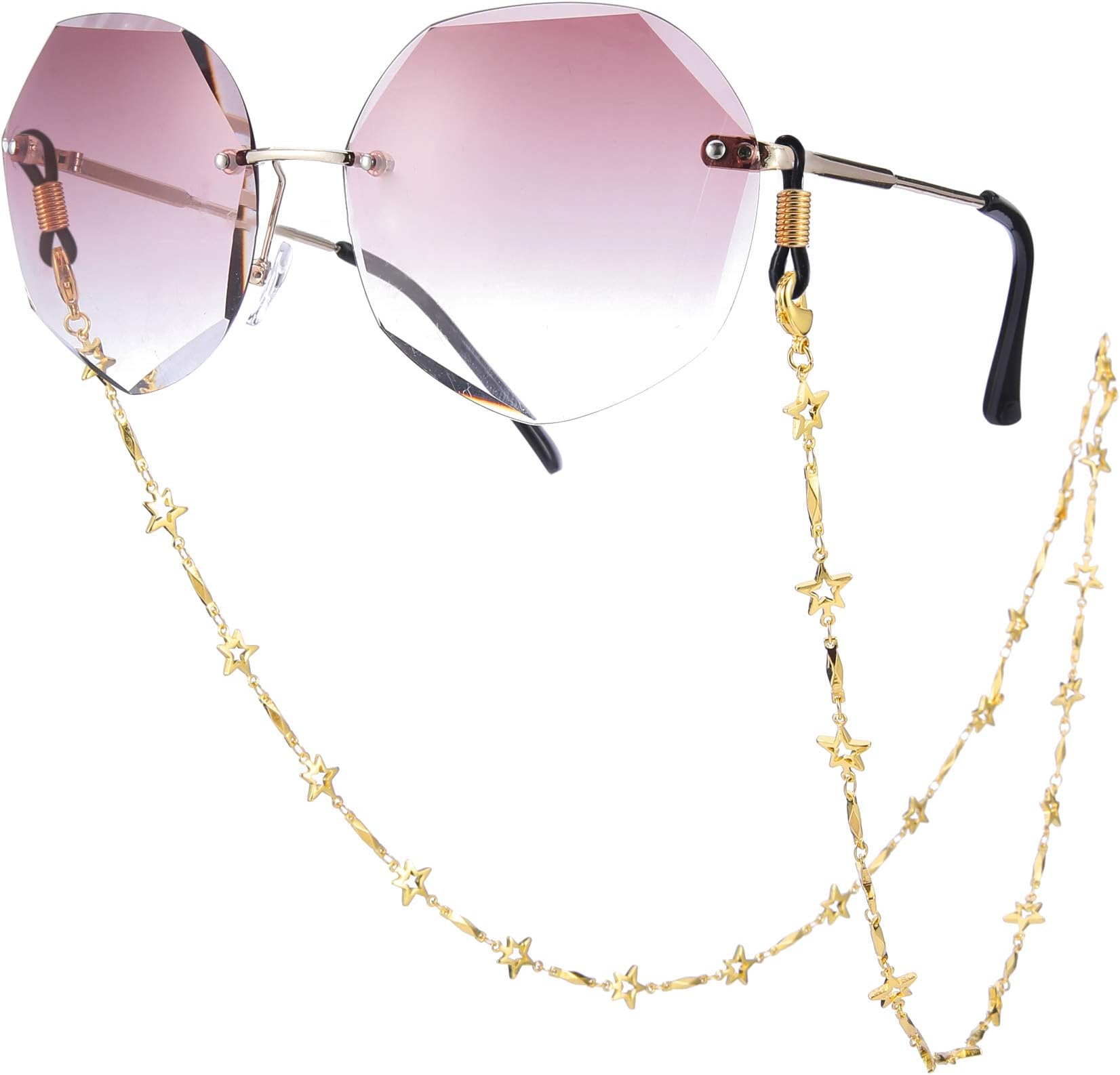 TEAMER Fashion Five Pointed Star Eyeglass Chain Sunglass Strap Gold Eyeglass Strap Holder Reading Glasses Strap for women