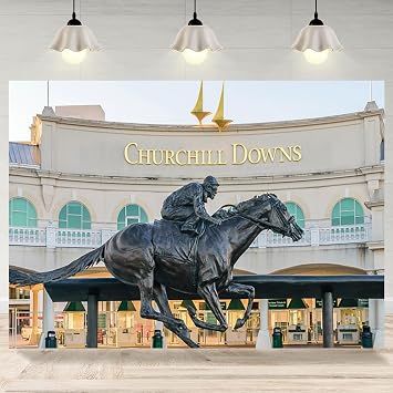 10x8ft Kentucky Derby Backdrop Churchill Downs Statue Photography Background Horse Race Racecourse Party Banner Decorations Outdoor Horse Racing Party Photo Booth Props
