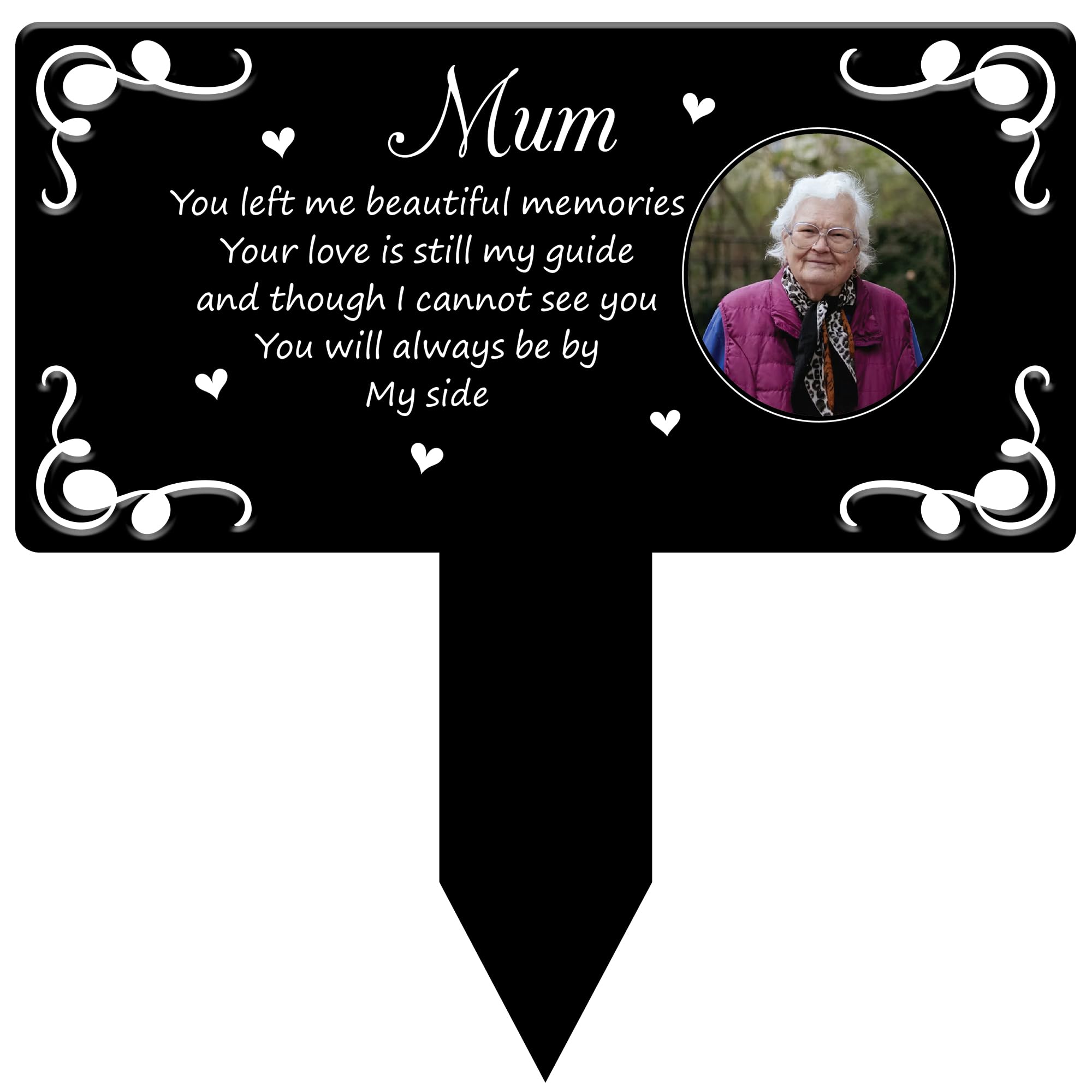 Red Ocean Personalised Mum Memorial Plaque with Photo, Grave Marker, 200x200mm Remembrance Stake Tribute Gift