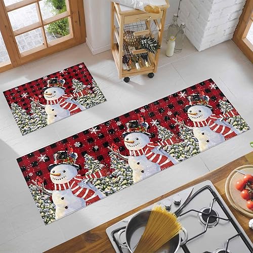 Miniatura 28 de Alfombras de cocina de Navidad absorbentes antideslizantes para piso, árbol de Navidad, muñeco de nieve y copo de nieve, alfombras y tapetes