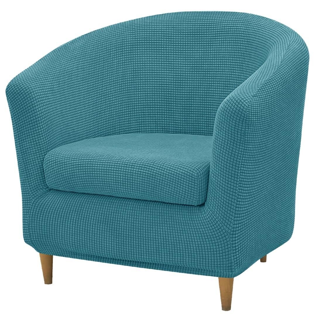 Buaogdvg Bleu Turquoise Stretch Chaise Longue Cover 2 Piece Sofa Covers 1 Seater Tub Chair Cover With Washable Cushion Cover For Living Room Hotel(Bleu Turquoise)
