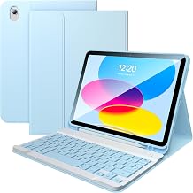 iPad 10th Generation Case with Keyboard Magnetic Detachable BT Keyboard Case Premium Protective Cover & Pencil Holder for Apple iPad 2022 10.9 Inch Sky Blue