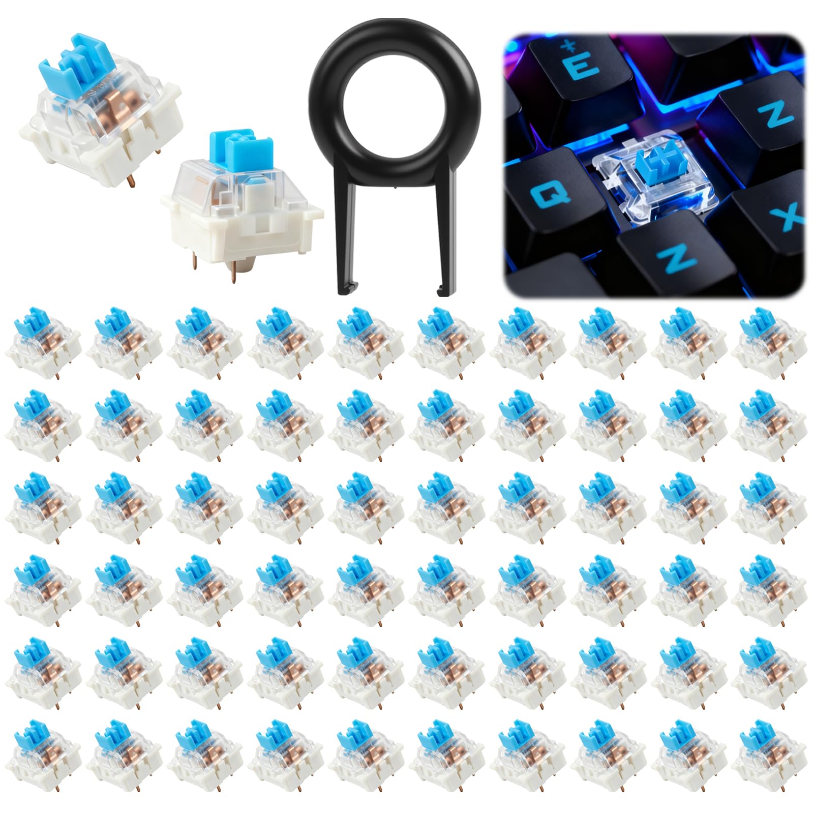 Photo 1 of 61Pcs Clickers for 3D Prints,Mechanical Keyboard Keycaps Set with Remover Tool,Blue Switches,DIY Accessories,Applicable for Blue Switch Mechanical Keyboard,Ideal for Typists & Keyboard Enthusiasts