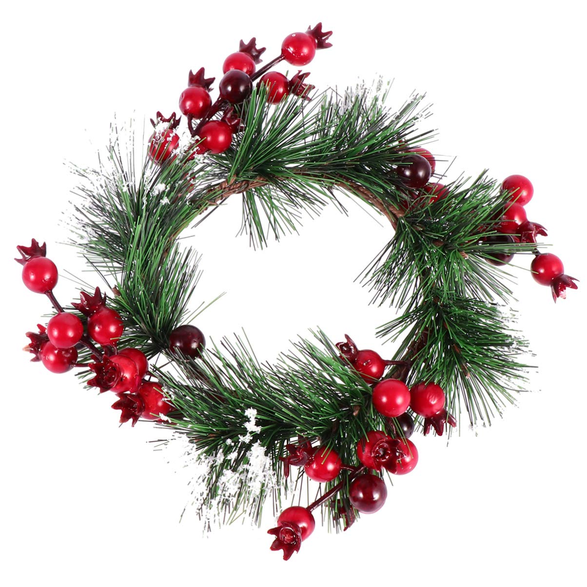 Wakauto Snowy Wreath Greenery Candle Rings Simulated Berry Garland Hanging Berry Wreath Xmas Garland Christmas Tealight Candle Holder Christmas Wreath Bamboo Pomegranate Fake Plant